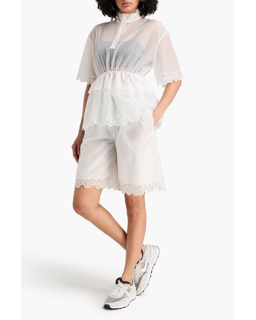 CECILIE BAHNSEN White Avi Embroidered Ripstop Top