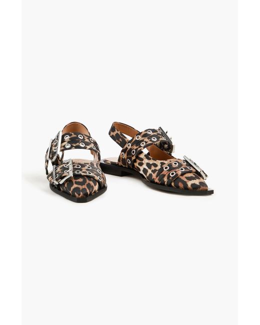 Ganni Multicolor Leopard-print Slingback Flats