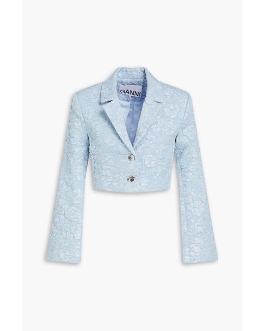 Ganni Blue Cropped Jacquard Jacket