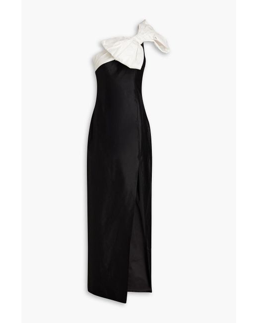 Rasario Black Bow-embellished Two-tone Silk-shantung Gown