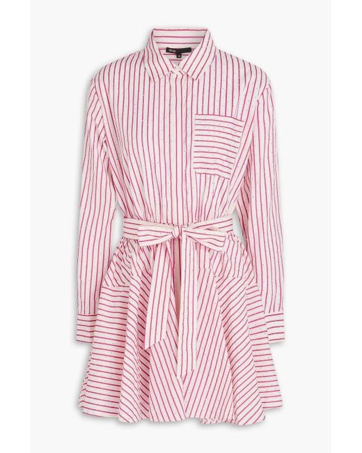 Maje Pink Crystal-Embellished Striped Jacquard Mini Shirt Dress