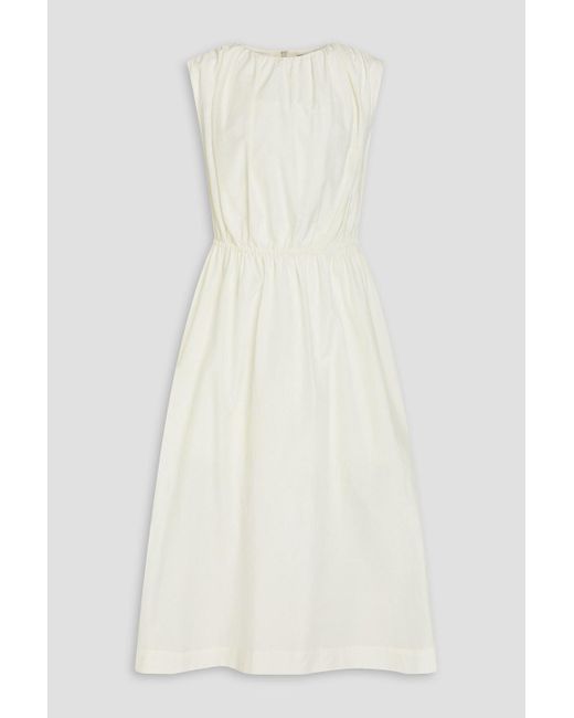 Loulou de Saison White Gerafftes midikleid aus einer baumwoll-seidenmischung