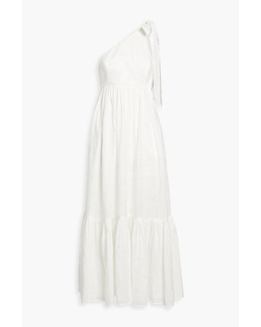 Zimmermann White One-shoulder Gathered Linen Maxi Dress