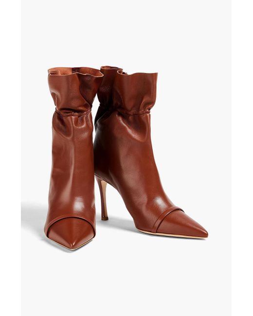Malone Souliers Brown Fallon Gathered Leather Ankle Boots