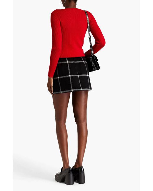 RED Valentino Black Checked Brushed-felt Mini Skirt
