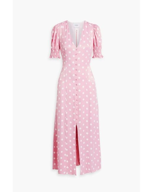 Sleeper Pink Bella Polka-dot Charmeuse Maxi Dress