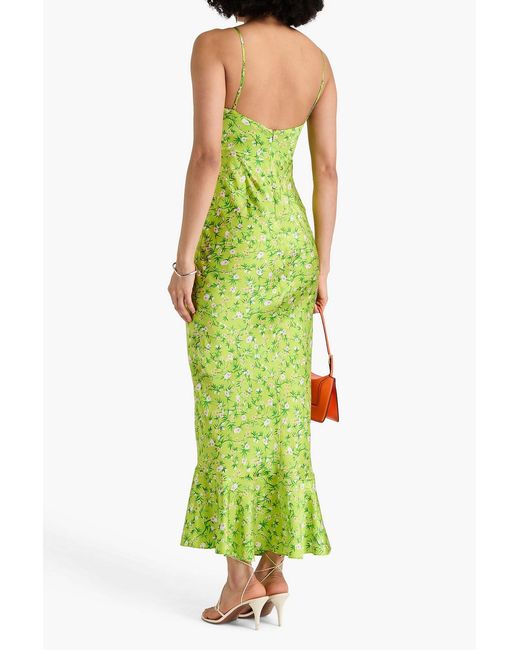 Saloni Green Mimi Floral-Print Silk-Satin Maxi Dress