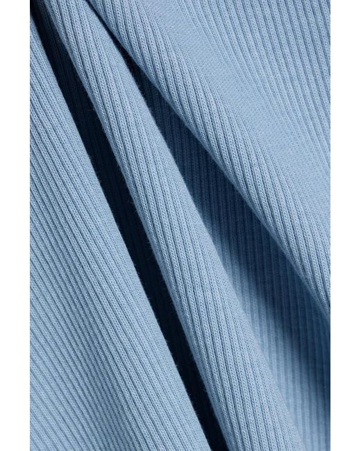Veronica Beard Blue Nate Ribbed Stretch-Pima Cotton-Jersey Turtleneck Top