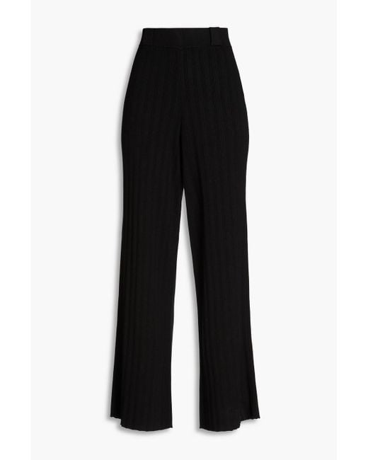 Ba&sh Black Erwan Ribbed-knit Wide-leg Pants