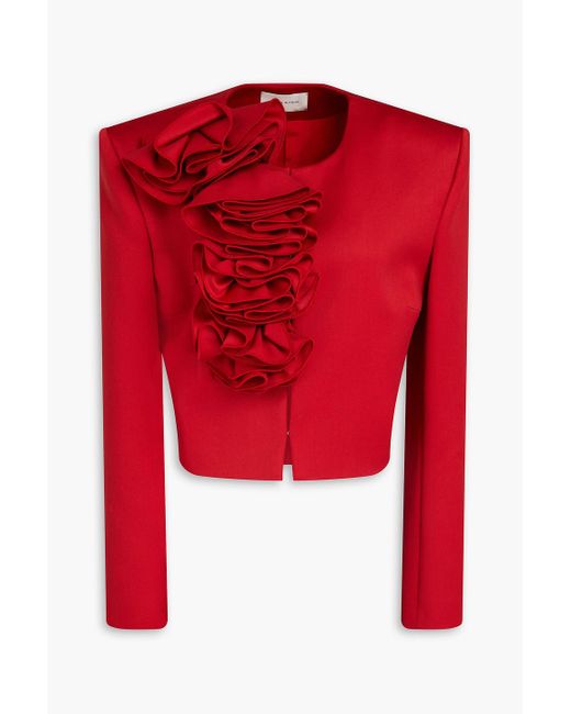 Magda Butrym Red Cropped Ruffled Wool-twill Jacket