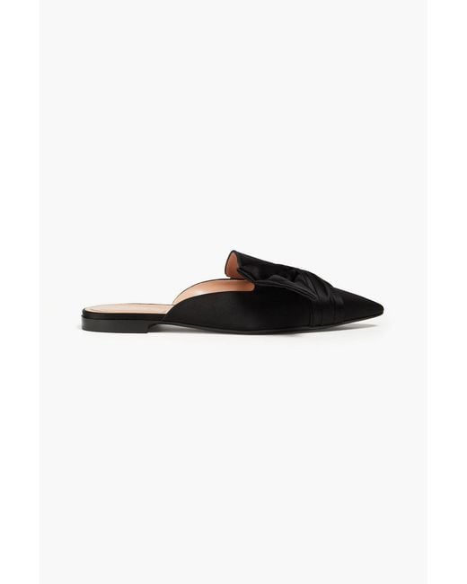 Alberta Ferretti Black Ruched Satin Slippers