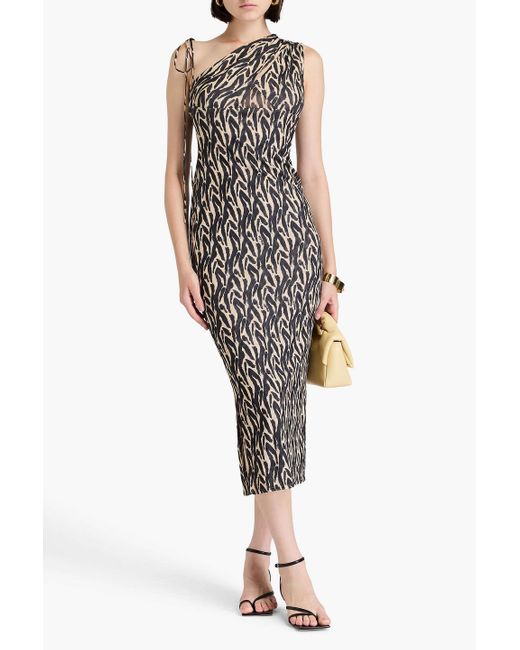 Nanushka White One-shoulder Leopard-print Jersey Midi Dress