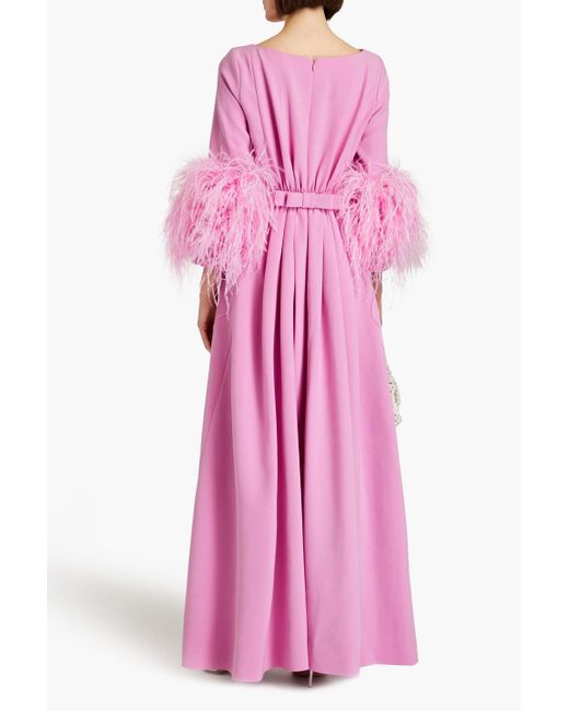 Huishan Zhang Pink Feather-trimmed Crepe Gown