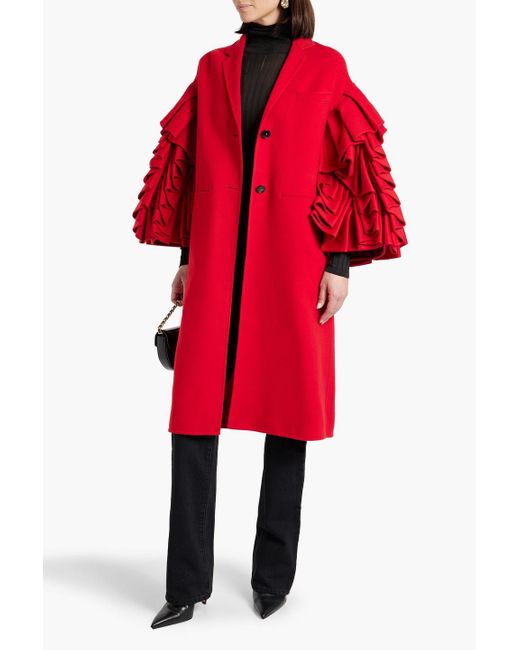 Valentino Garavani Red Ruffled Wool And Cashmere-felt Coat