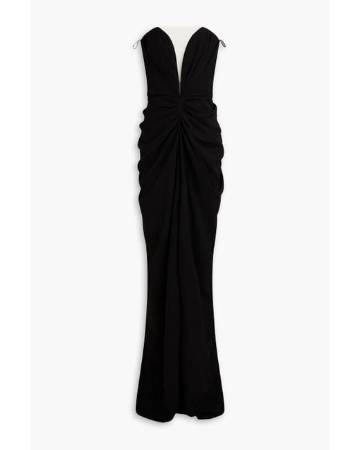 Rhea Costa Black Strapless Draped Faille Gown