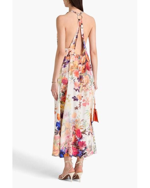 Camilla White Crystal-Embellished Floral-Print Silk Crepe De Chine Midi Dress