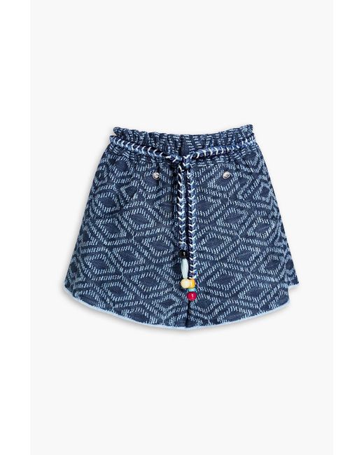 Maje Blue Belted Embellished Cotton-blend Jacquard Shorts