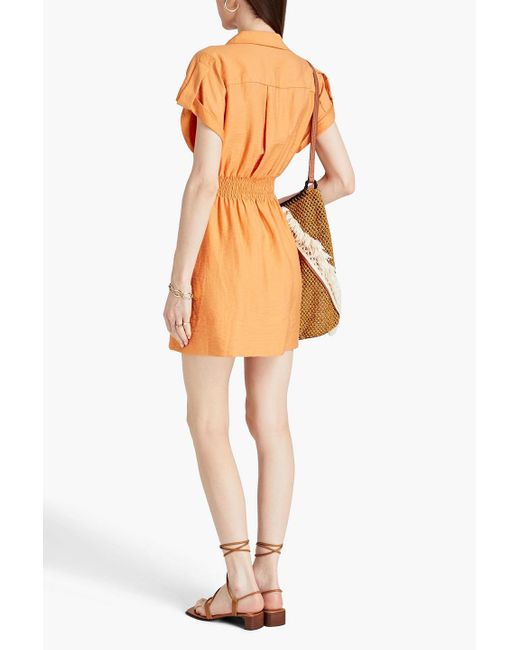 Sandro Orange Sigrid Twist-front Twill Mini Shirt Dress