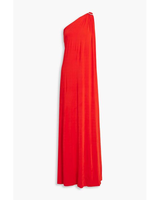 Halston Heritage Red Elyce One-shoulder Draped Stretch-jersey Gown