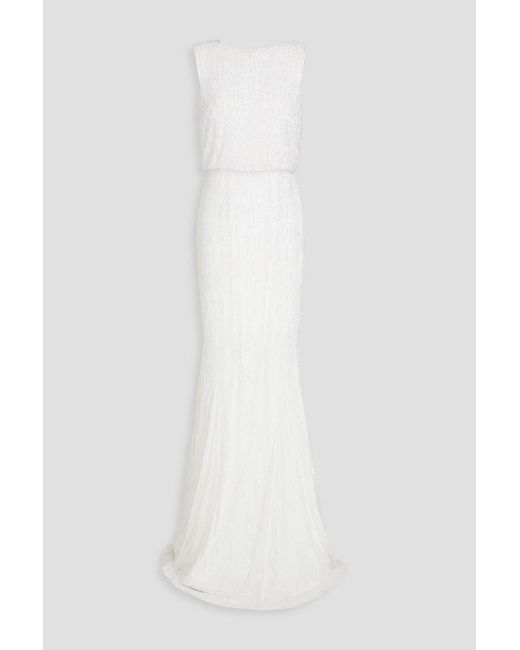 Rachel Gilbert White Ava Embellished Tulle Gown