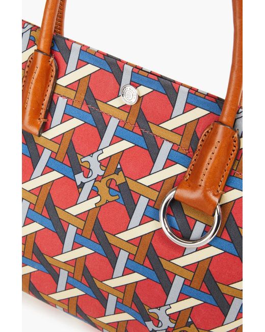 Tory Burch Red Basketweave Printed Canvas Tote
