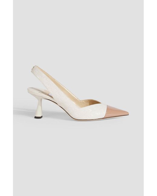Jimmy Choo White Liya 65 Embossed Smooth And Patent-leather Slingback Pumps