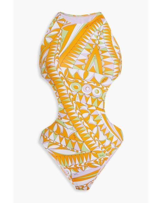 Emilio Pucci Metallic Cutout Printed Swimsuit