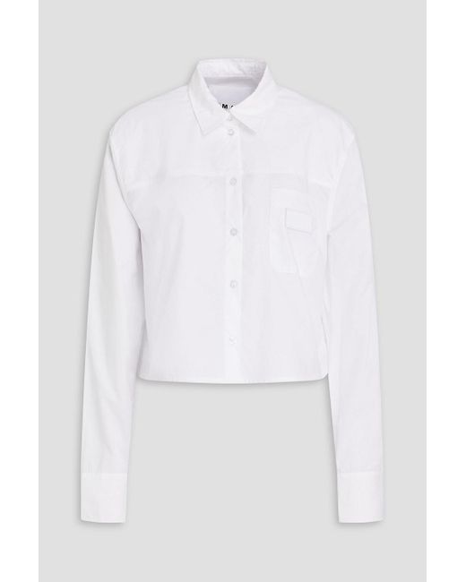 REMAIN Birger Christensen White Cropped Cotton-poplin Shirt