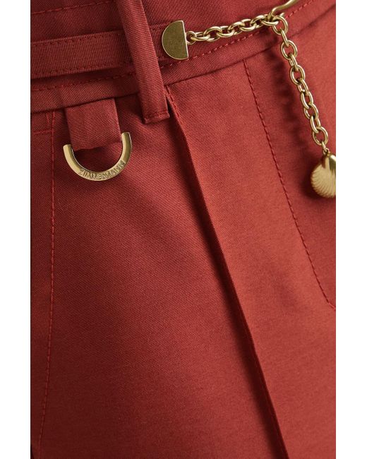 Zimmermann Red Belted Wool-blend Crepe Fla Pants