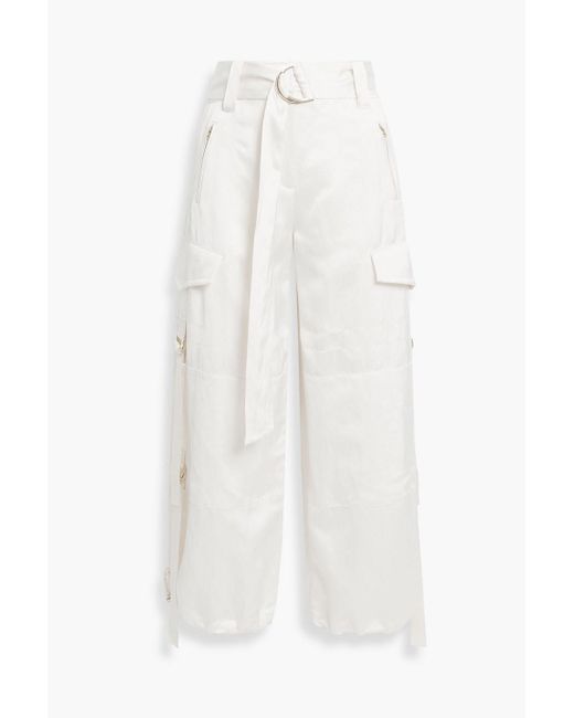 Zimmermann White Buckle-detailed Satin Cargo Pants