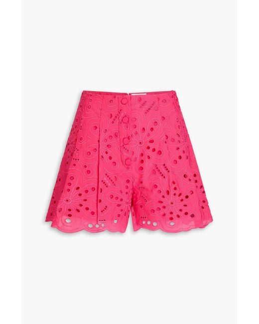 Charo Ruiz Pink Gabrielle Pleated Broderie Anglaise Cotton-Blend Shorts
