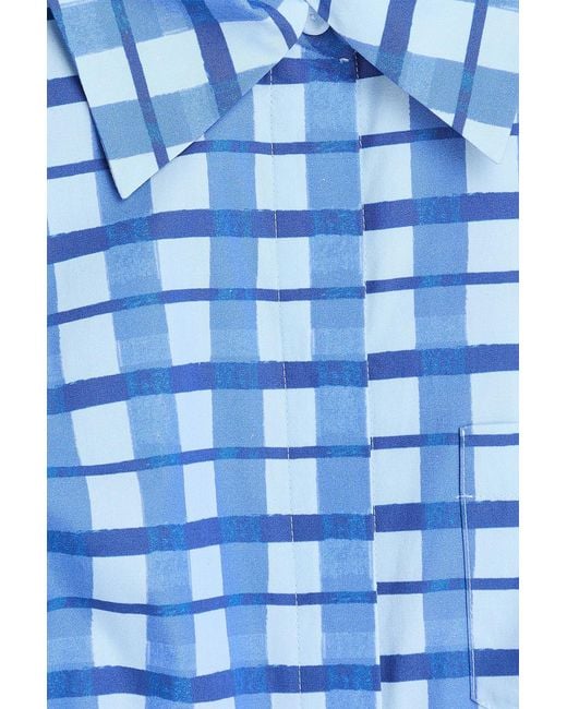 Emilia Wickstead Blue Belted Checked Cotton-Poplin Midi Shirt Dress