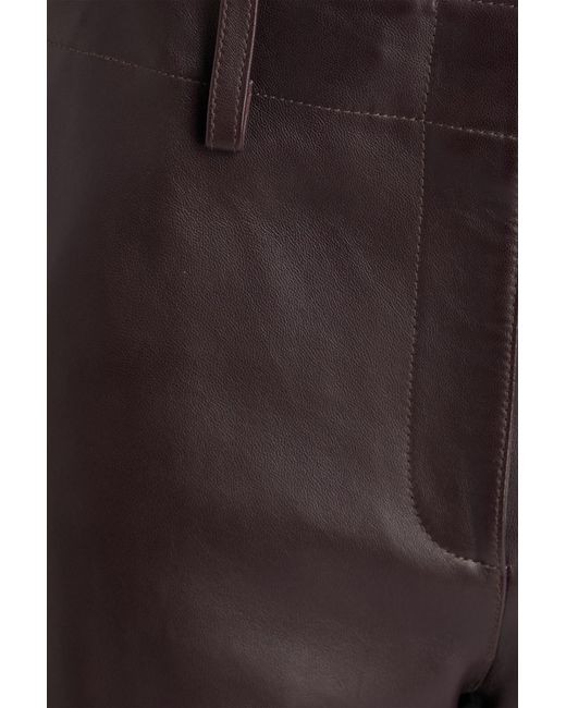 Theory Brown Leather Straight-leg Pants