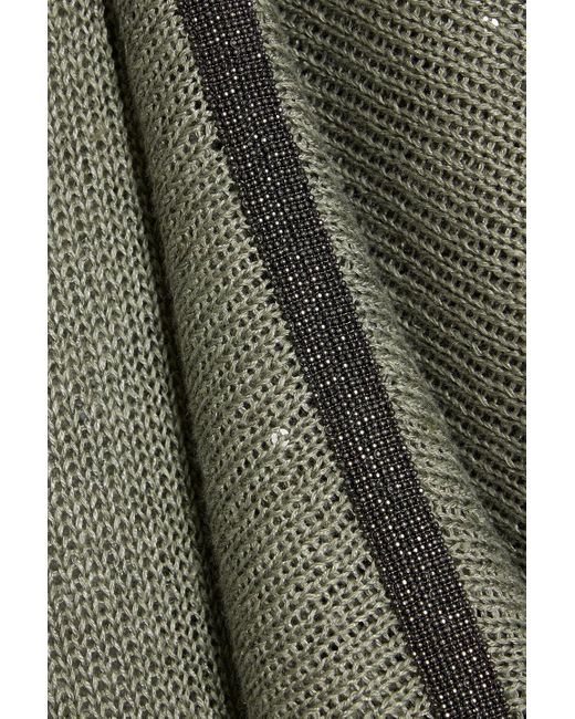 Brunello Cucinelli Green Embellished Linen And Silk-blend Midi Dress