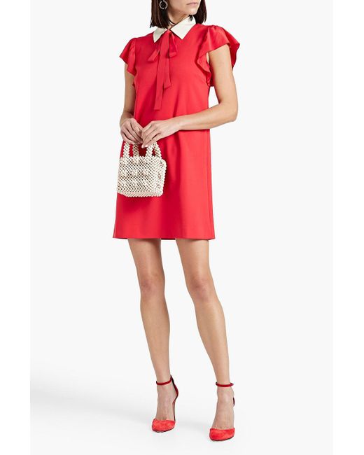 RED Valentino Red Ruffled Crepe Mini Shirt Dress