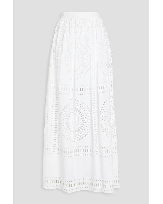 Alberta Ferretti White Broderie Anglaise Cotton-blend Maxi Skirt
