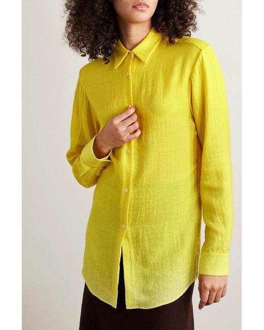 Gabriela Hearst Yellow Reyes Herringbone Cashmere And Silk-Blend Shirt