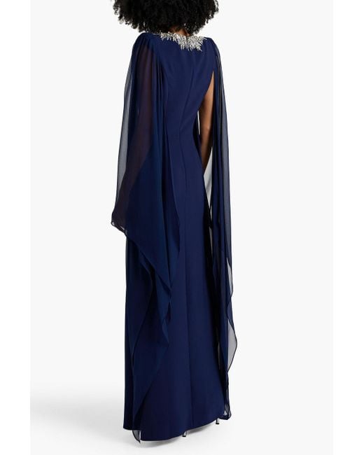 Jenny Packham Blue Embellished Draped Silk-chiffon And Crepe Gown