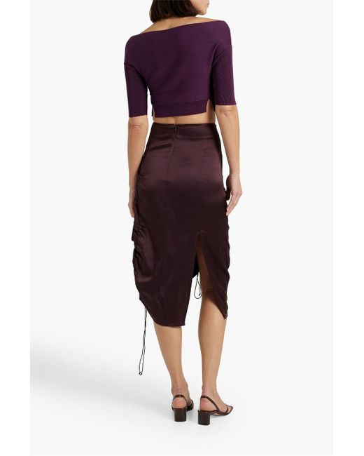 Michelle Mason Purple Off-the-shoulder Cropped Cotton-blend Top