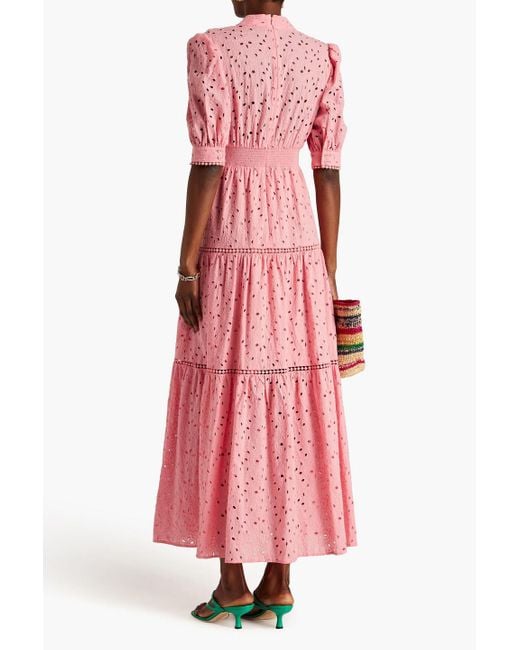 Diane von Furstenberg Pink Olivier Tiered Broderie Anglaise Cotton Maxi Dress