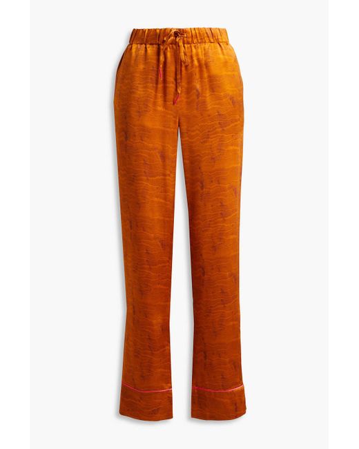 Saloni Orange Paige Printed Silk-satin Straight-leg Pants