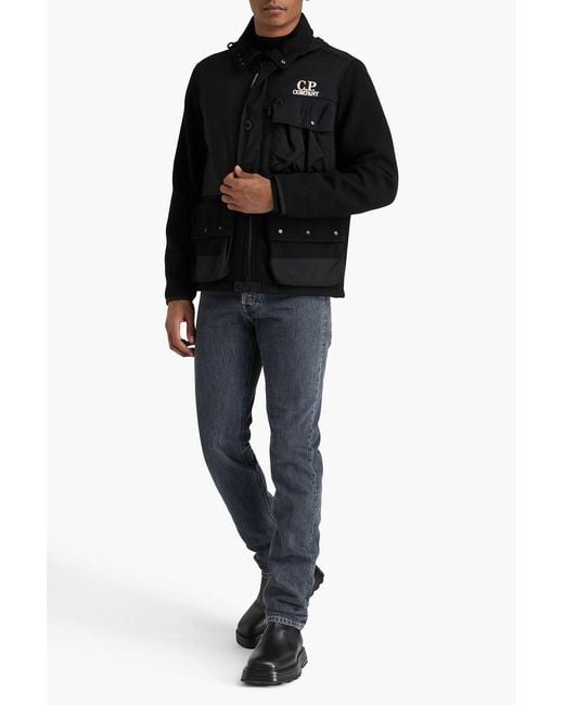 C P Company Black Embroidered Shell-paneled Wool-felt Field Jacket for men