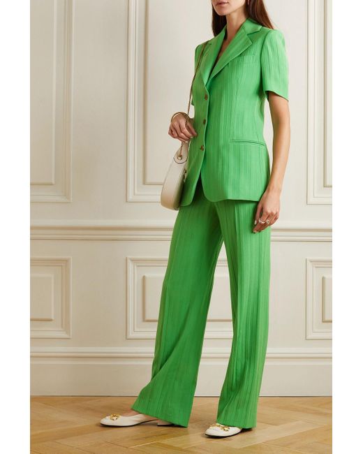 Giuliva Heritage Green Laura Striped Wool Straight-leg Pants