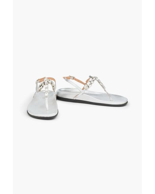 Ancient Greek Sandals White Katerina Crystal-embellished Leather Slingback Sandals
