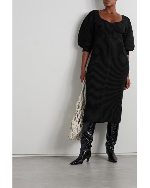 Mara Hoffman Black Marilyn Ribbed Cotton Midi Dress