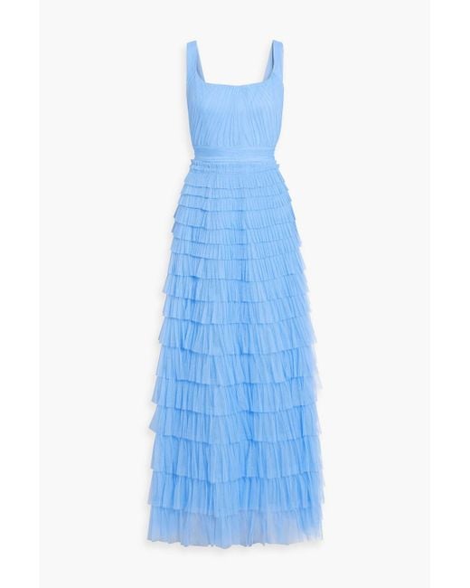Zac Posen Blue Tiered Tulle Maxi Dress