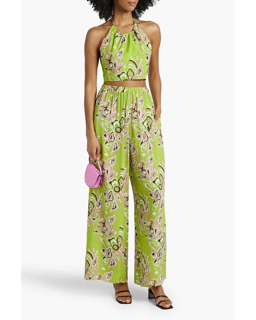 Emilio Pucci Green Cropped Printed Cotton-blend Halterneck Top