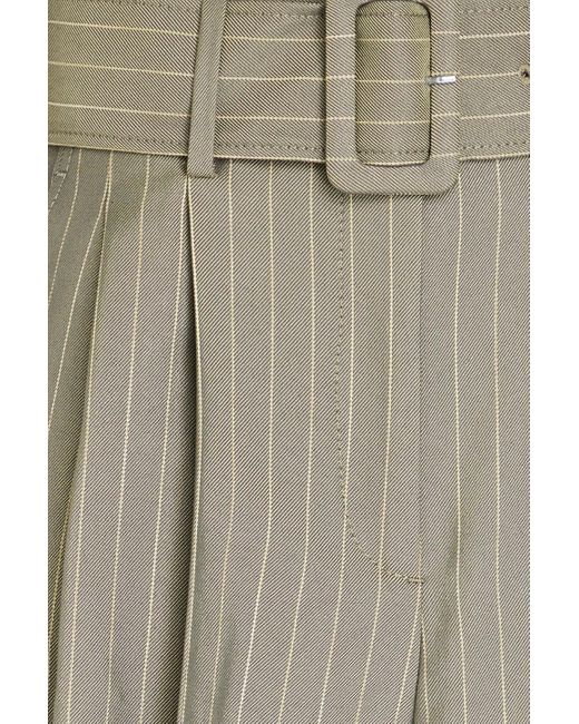 Sandro Green Arles Belted Pinstriped Twill Shorts