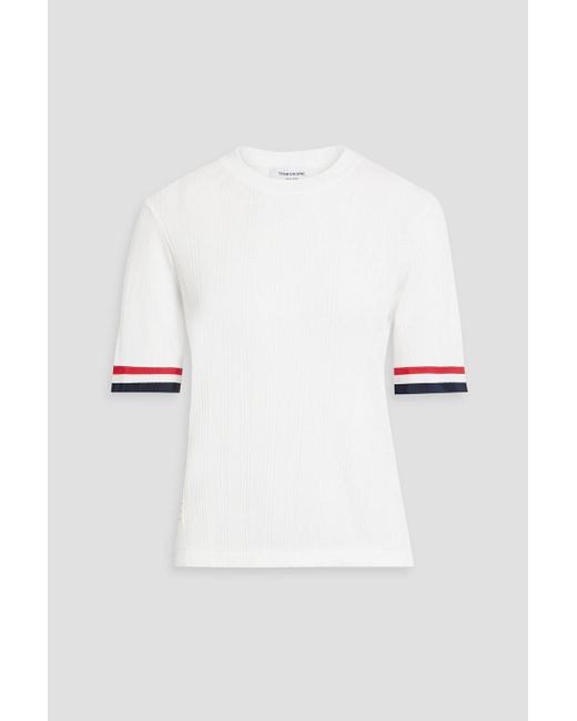 Thom Browne White Striped Ribbed Cotton Top