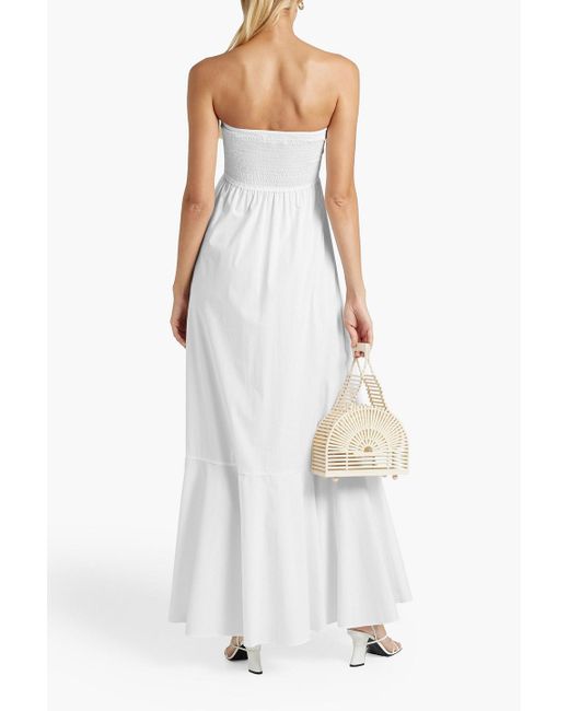 Caroline Constas White Haisley Strapless Shirred Cotton-blend Poplin Maxi Dress